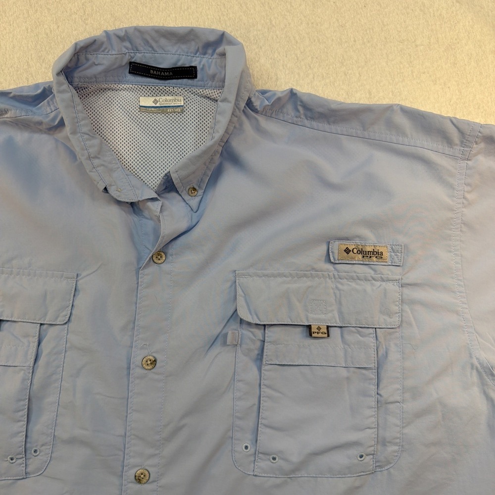 Columbia PFG Mens 4XLT Bahama Button Up Short Sleeve Fishing Shirt Blue
